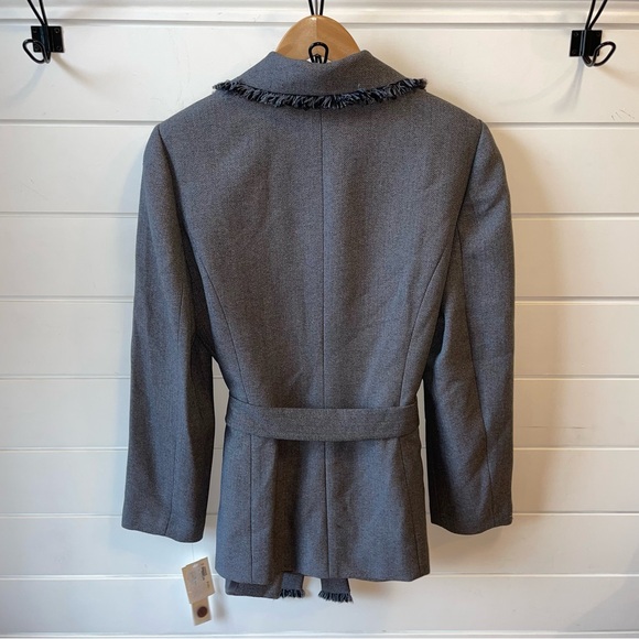 NWT‎ Maggy London Belted Snap Button Blazer/Jacket Fray Collar Gray Size: 12 - Picture 6 of 9